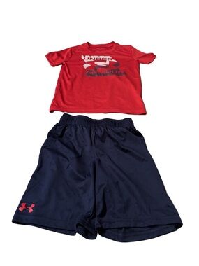 Under Armour Red Tee with Navy Athletic Shorts Size 7 Boys